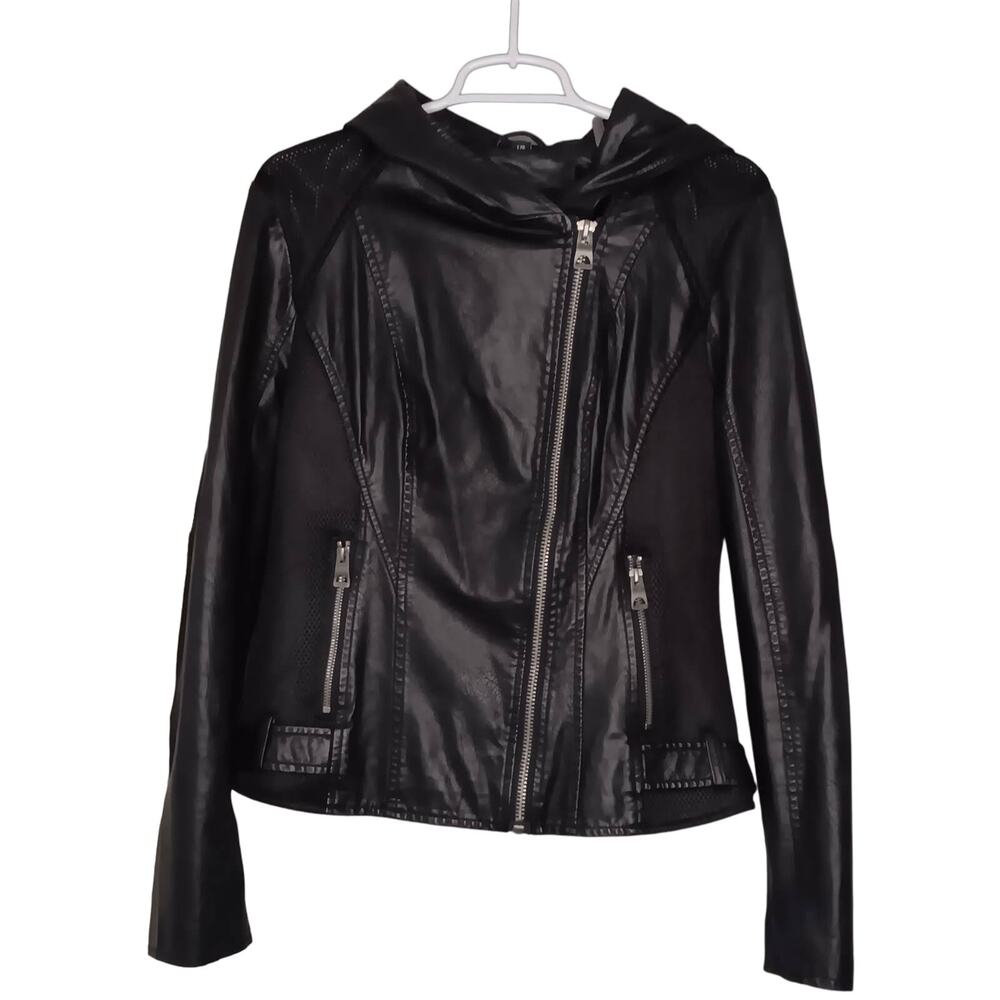 Guess Faux Leather Hooded Jacket Women's Size Large